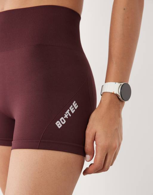 Bo+Tee super sculpt seamless mini shorts co-ord in burgundy, 3 of 5