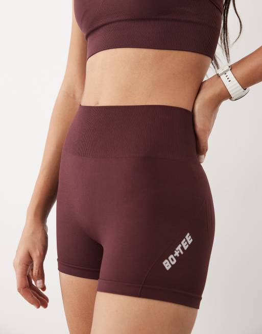 Bo+Tee super sculpt seamless mini shorts in burgundy - part of a set, 5 of 5