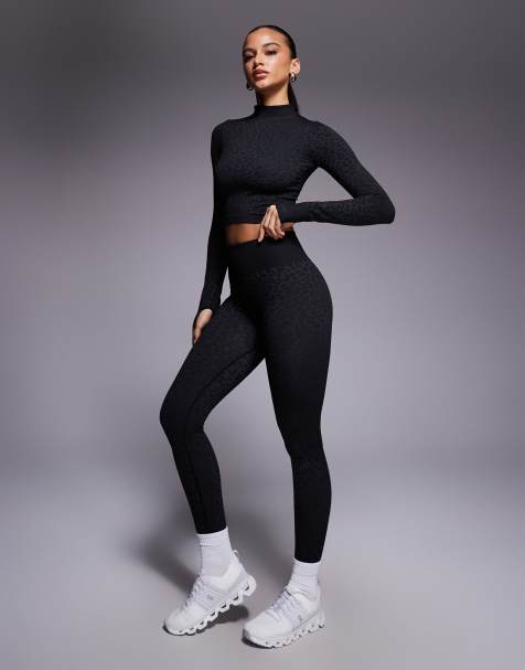 Bo+Tee thermal seamless high waisted leggings in black leopard - view 1