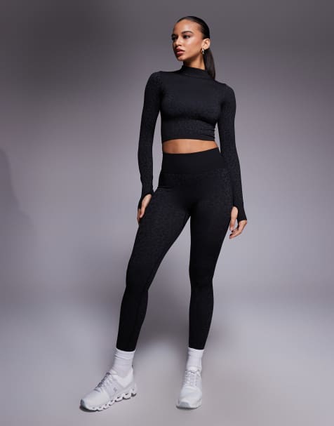 Bo+Tee thermal seamless leggings and long sleeve top set in black leopard - view 1