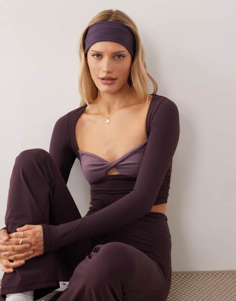 Bo+Tee twist front long sleeve top in plum (part of a set) - view 1