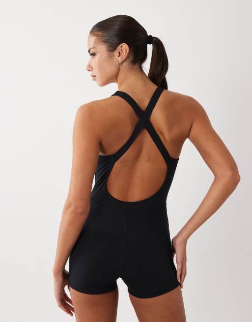 Bo+Tee v-neck cross back playsuit in black, 4 of 4