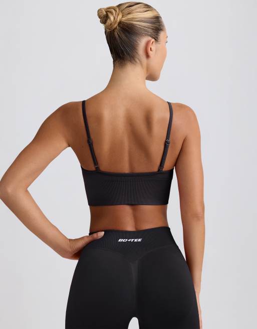 Bo+Tee v-neck define seamless cami sports bra co-ord in black, 2 of 4