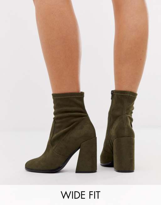 asos design elsie high heeled sock boot in tan patent