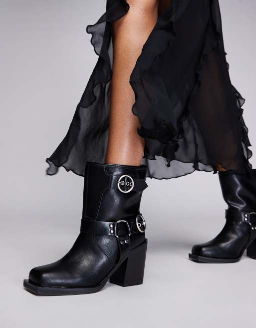 Botines biker negros con tacón Freak de Public Desire