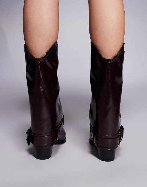 Public Desire Diego foldover mid ankle boots in burgundy