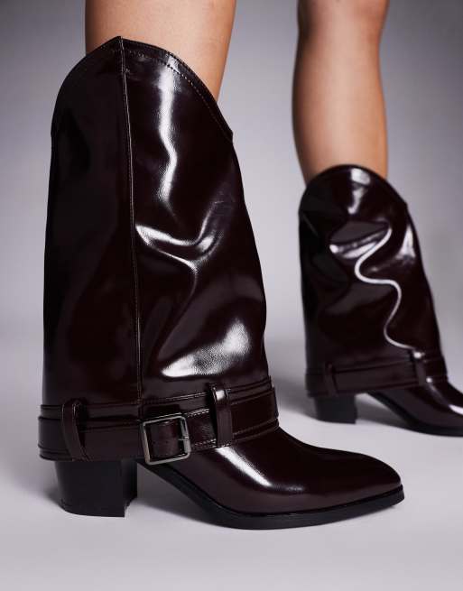 Public Desire Diego foldover mid ankle boots in burgundy