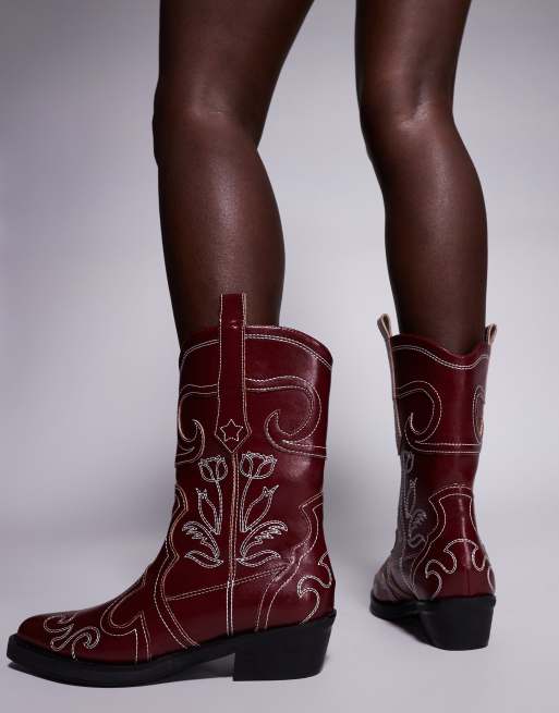 Botines burdeos de estilo wéstern Ula de Public Desire, 3 de 4