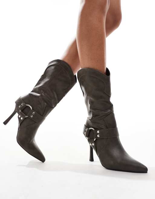 Botines caqui vintage de tacón y estilo wéstern Accra de Raid