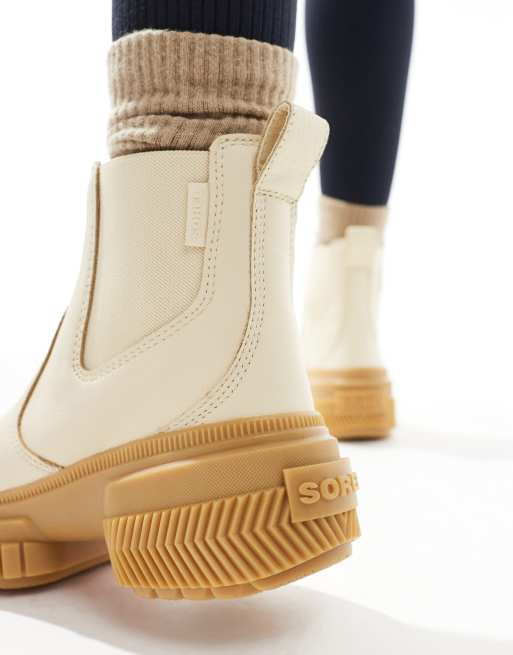 Botines Chelsea blanco miel de cuero impermeable con suela de goma ONA AVE WP de Sorel, 2 de 4