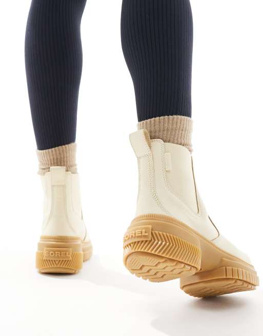 Botines Chelsea blanco miel de cuero impermeable con suela de goma ONA AVE WP de Sorel, 3 de 4