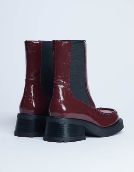 Topshop Narla square toe chelsea boots in burgundy
