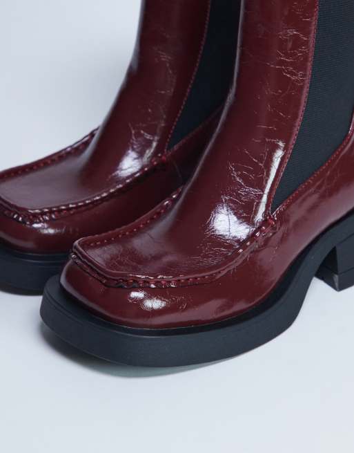 Topshop Narla square toe chelsea boots in burgundy