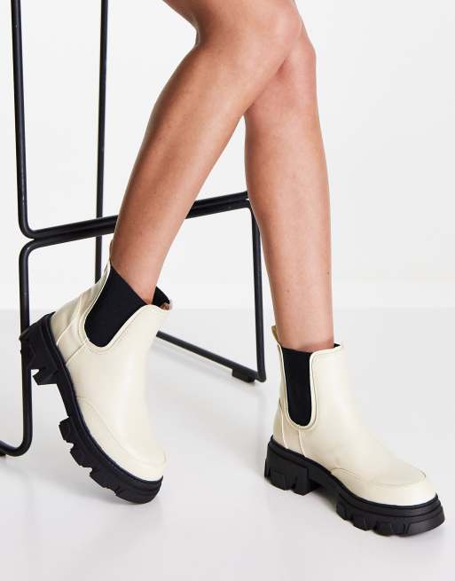 Botines Chelsea color crema sin cierres con suela gruesa de London Rebel