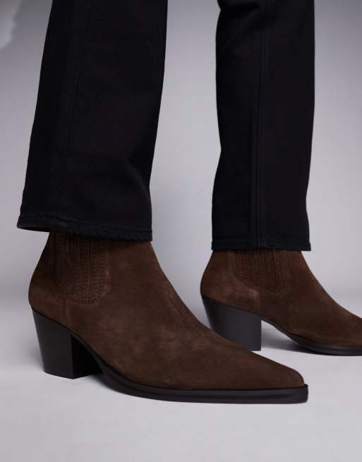 Botines Chelsea marrones con tacones cubanos de ante de ASOS DESIGN