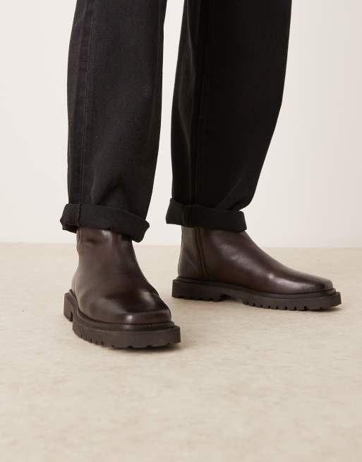 Botines Chelsea marrones de cuero de ASOS DESIGN