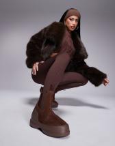 Topshop Rachel knee high chunky heeled boot in chocolate