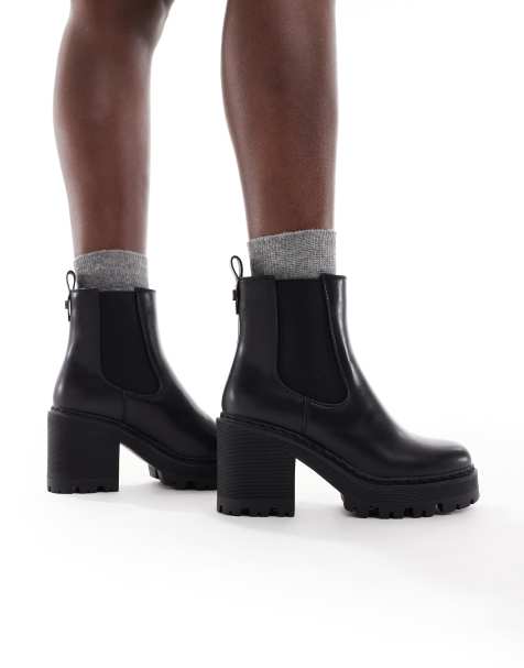 Botines Chelsea negros con suela gruesa Fuzzy de SEQWL Wide Fit - view 1
