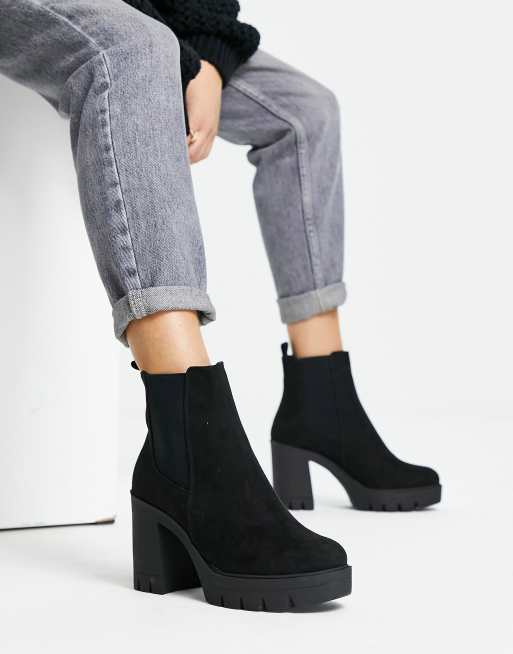 Botines Chelsea negros con tacón y suela gruesa Eve de ASOS | ASOS