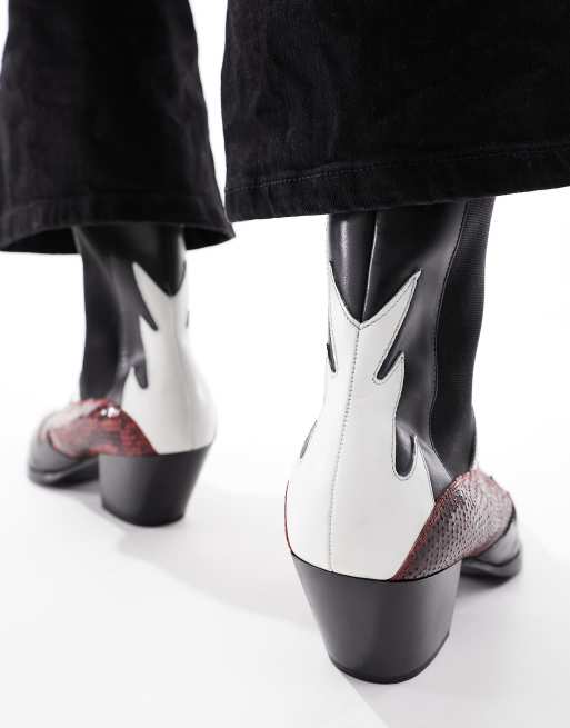 Botines Chelsea negros y rojos de estilo wéstern de tacón de cuero de ASOS DESIGN, 3 de 4