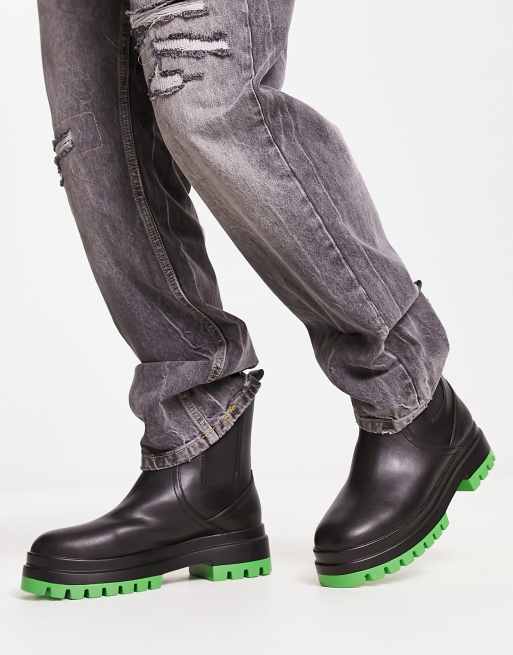 Botines Chelsea negros y verdes con suela gruesa en contraste de London Rebel X