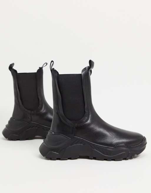 Botines Chelsea estilo deportivo en cuero negro premium Amari de ASOS DESIGN