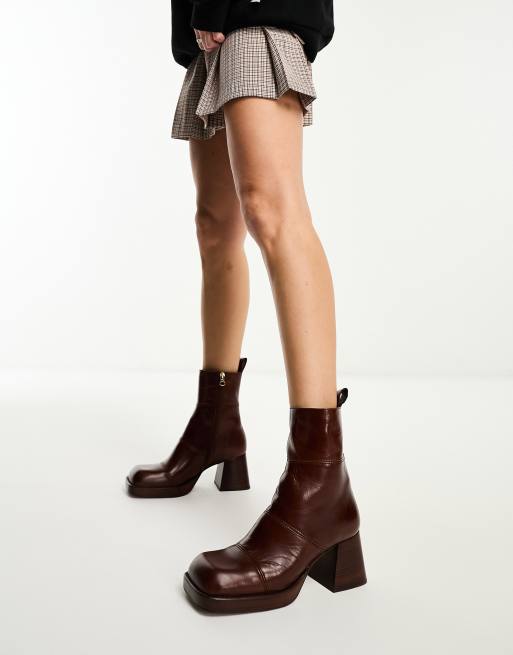 Botines color tostado con plataforma de cuero premium Rhodes de ASOS DESIGN