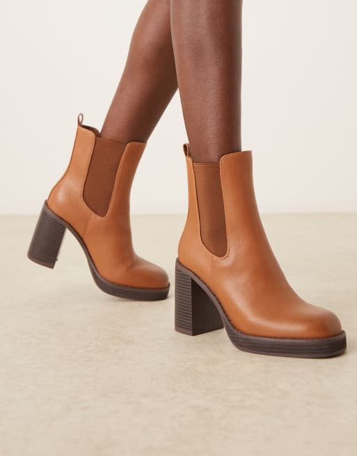 Botines color tostado de tacón con plataforma Evelyn de ASOS DESIGN