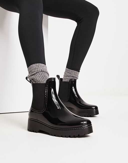 Botines de agua negras acharoladas con suela gruesa de Glamorous