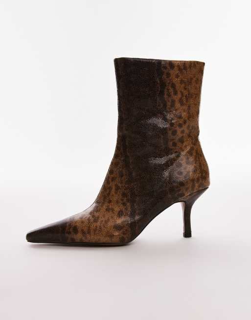 Topshop Natalia high heeled ankle boots in snake