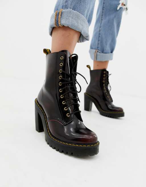 ira limpiador Ordenador portátil Botines de tacón de cuero en color cereza Kendra de Dr Martens | ASOS