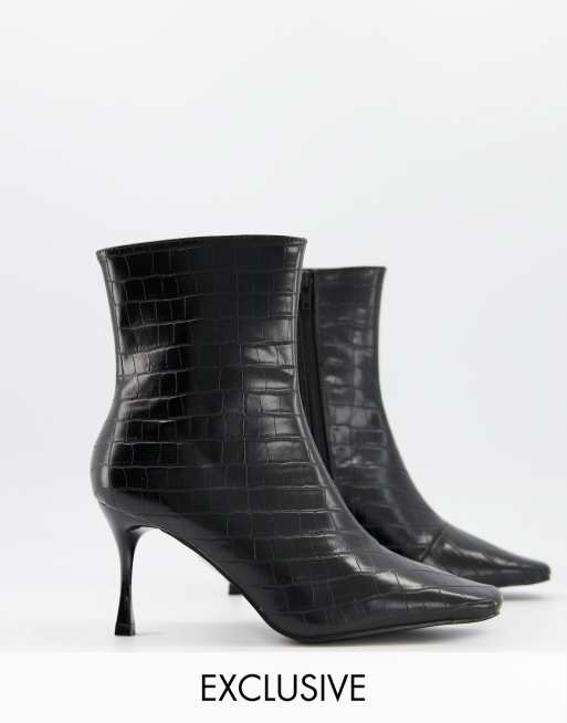 Botines de tacón negros efecto cocodrilo Helen exclusivos de Z_Code_Z