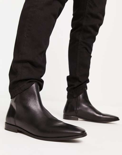 Botines de vestir negros de cuero con costura lateral de Red Tape