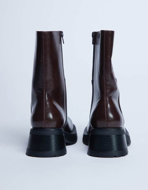 Topshop Nina chunky heel ankle boots in chocolate