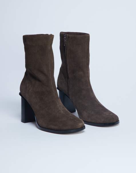 Botines marrón chocolate de tacón de ante auténtico Nellie de Topshop - view 1