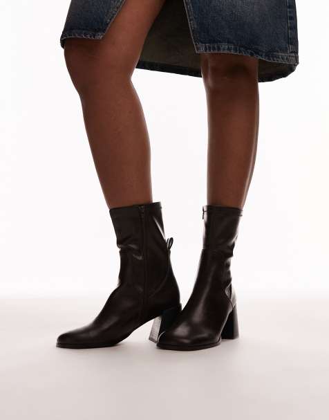 Botines marrón lavado de tacón en bloque con puntera redondeada Penny de Topshop - view 1