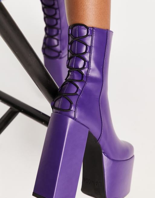 Botines morados de tacón con doble y detalle cordones de Lamoda | ASOS