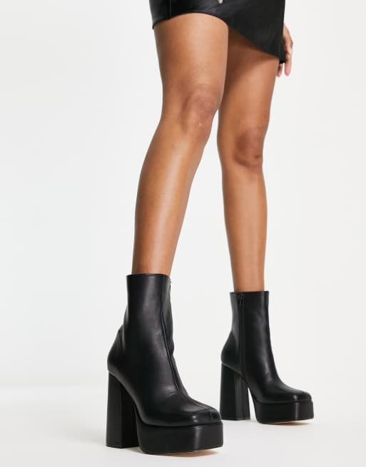 Botines negros plataforma y puntera cuadrada de London Rebel | ASOS