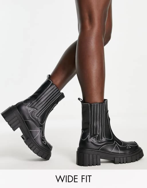 Botines negros con suela gruesa Farfetched de Public Desire Wide Fit