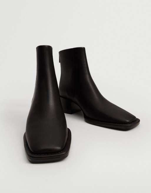 Botines negros con tacón medio y puntera cuadrada | ASOS