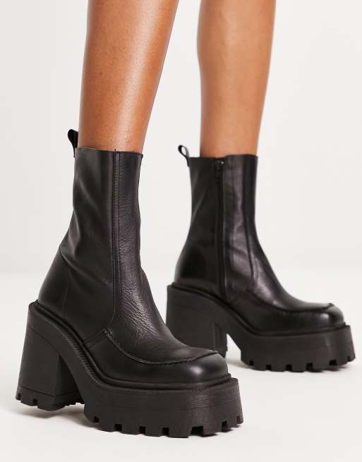 Botines negros con tacón y suela gruesa de cuero premium de ASOS DESIGN | ASOS