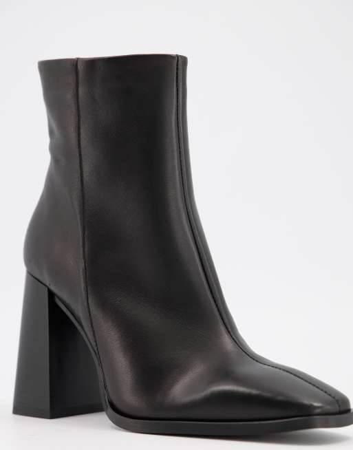 Botines negros de cuero auténtico con tacón y puntera cuadrados de DEPP