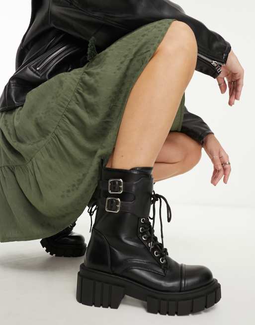 Botines negros de estilo militar con suela gruesa de Glamorous