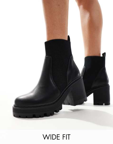 Botines negros de poliuretano con suela gruesa de SEQWL Wide Fit - view 1