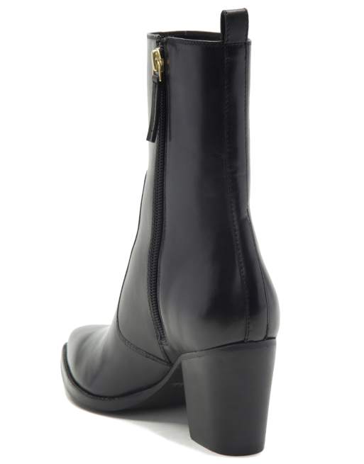 Botines negros de tacón alto para mujer con cremallera de cuero premium Tower de Off The Hook, 3 de 4