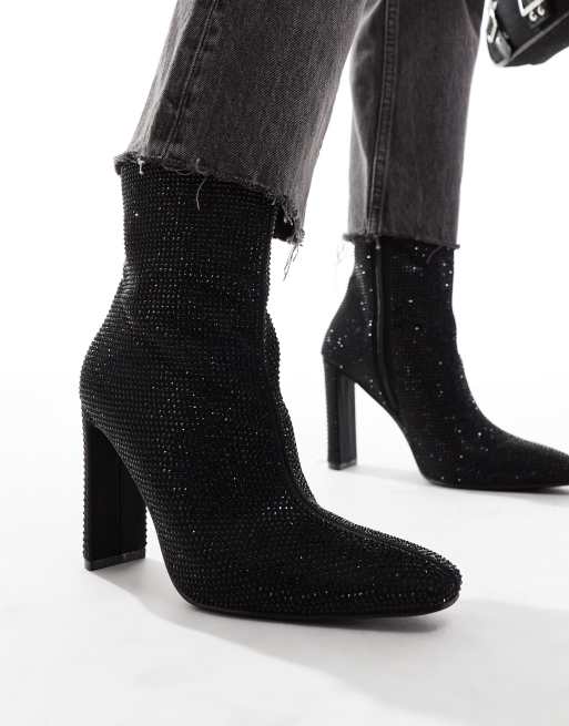 Botines negros de tacón con pedrería de Glamorous ASOS