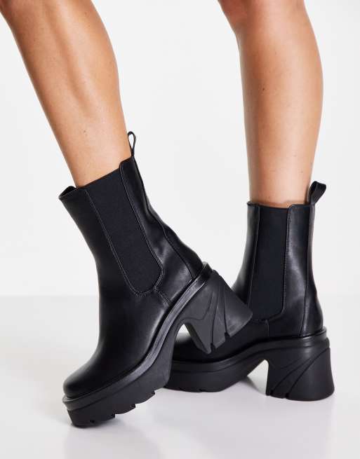 Botines negros de tacón medio con suela gruesa Stepup de Public Desire, 4 de 4