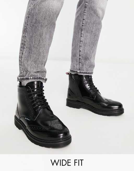 Botines negros estilo zapatos Oxford con suela gruesa de cuero de Ben Sherman Wide Fit