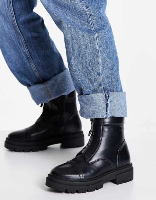Botines negros planos con cremallera delantera de Glamorous Fit | ASOS