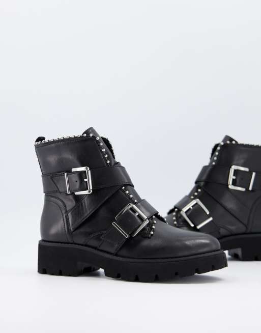 Botines planos negros con doble hebilla de cuero Hoofy de Steve Madden RcjShops